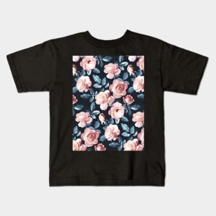 Old Fashioned Moody Roses in Salmon and Blue Grey Kids T-Shirt